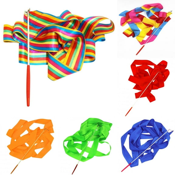 Manwang Dance Ribbon Streamer 2 Pack 4M Rhythmic Gymnastic Silk Ribbons Wands Rods for Kids Artistic Dancing Twirling