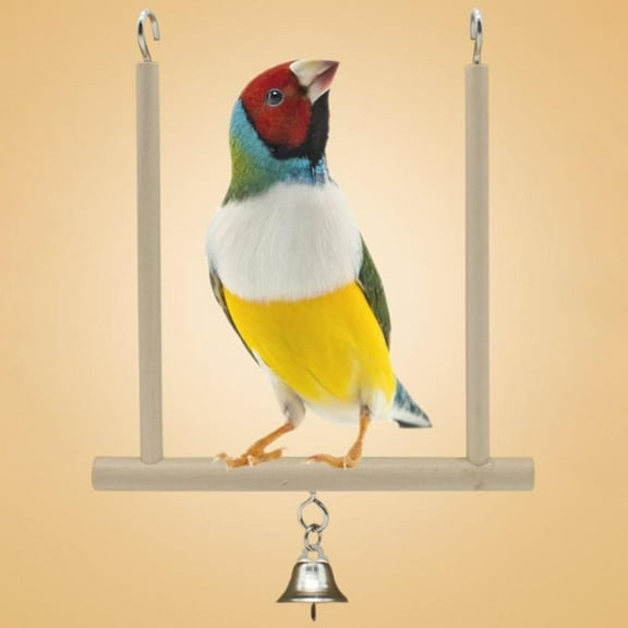 Bird Toy Bird Parrot Swings Natural Wooden Swing with Bell, Parrot Chewing Toy for Budgie, Small Parakeets, Birds