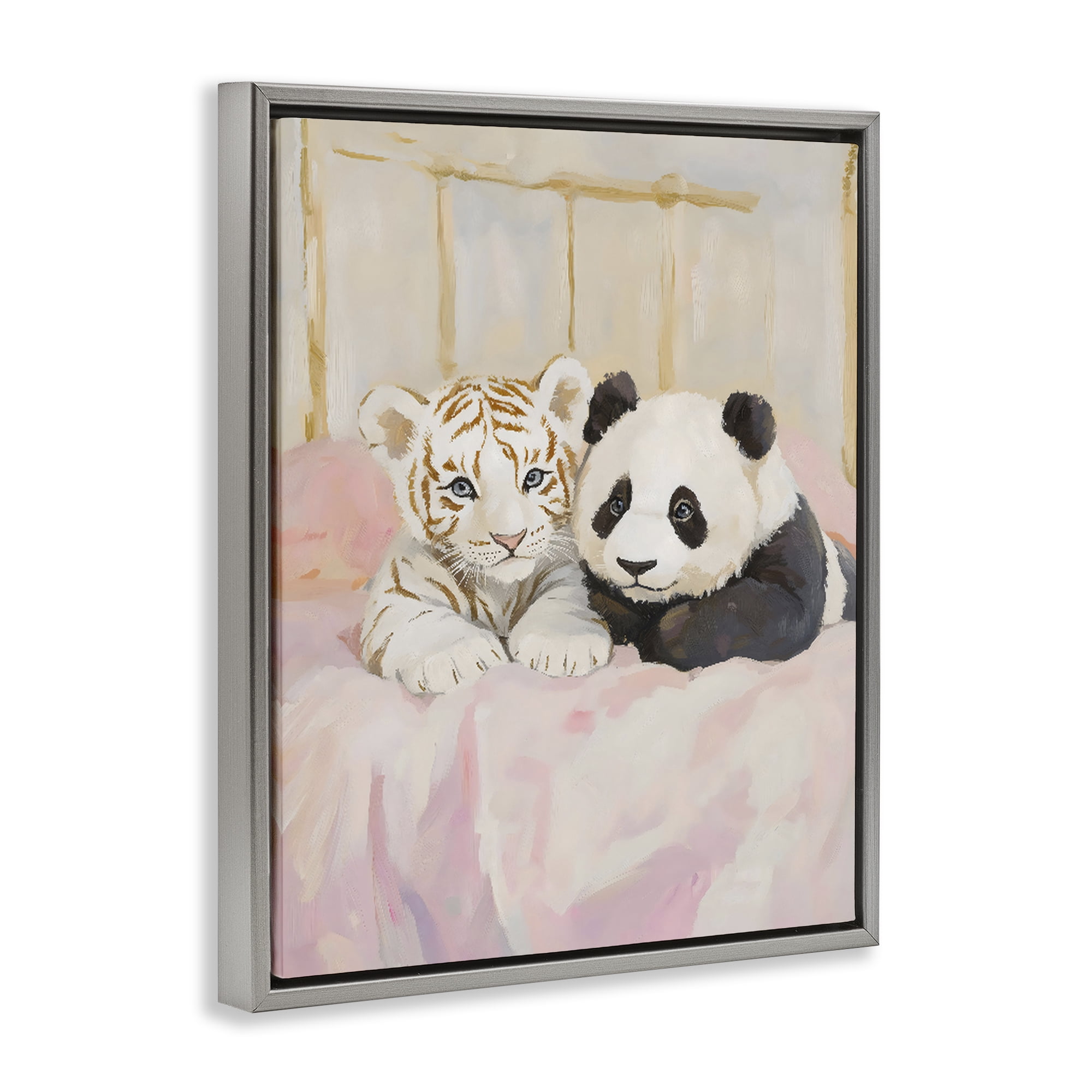 Stupell Industries Baby Panda & Tiger Cuddles Gray Framed Floater Canvas Wall Art, design by The Prints Vibe