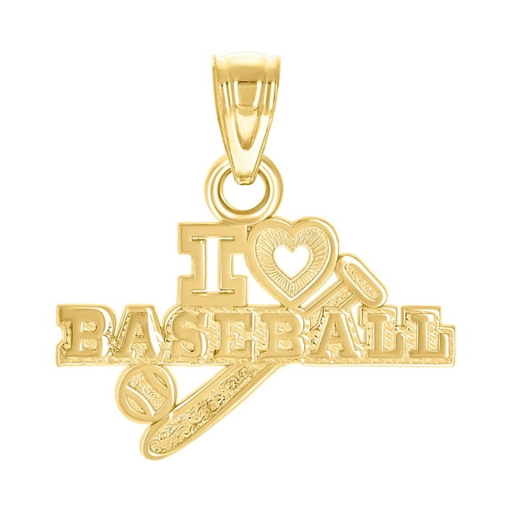 10k Yellow Gold Mens Heart I Love Baseball Sports Charm Pendant 16x16.9mm Wide Necklace for Men