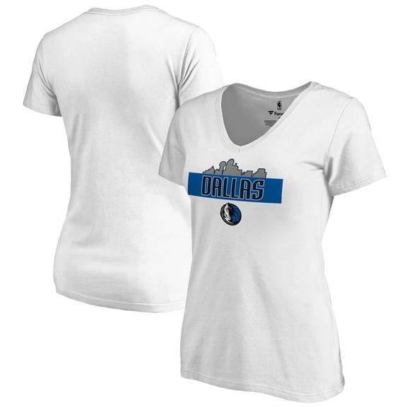 Women's White Dallas Mavericks Hometown Collection Skyline V-Neck T-Shirt