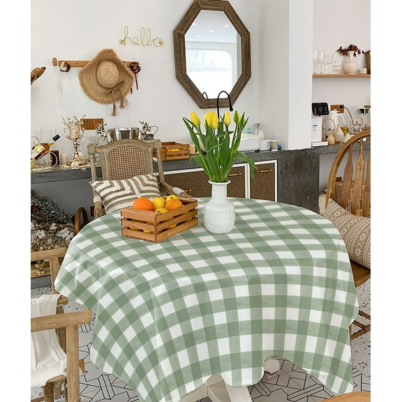 Sage Green Buffalo Plaid Tablecloth Square Table Cloth 60x60 , Waterproof Tablecloth Outdoor Table Cloth, Farmhouse Green White Checkered Washable Table Cover for Kitchen Dining Party