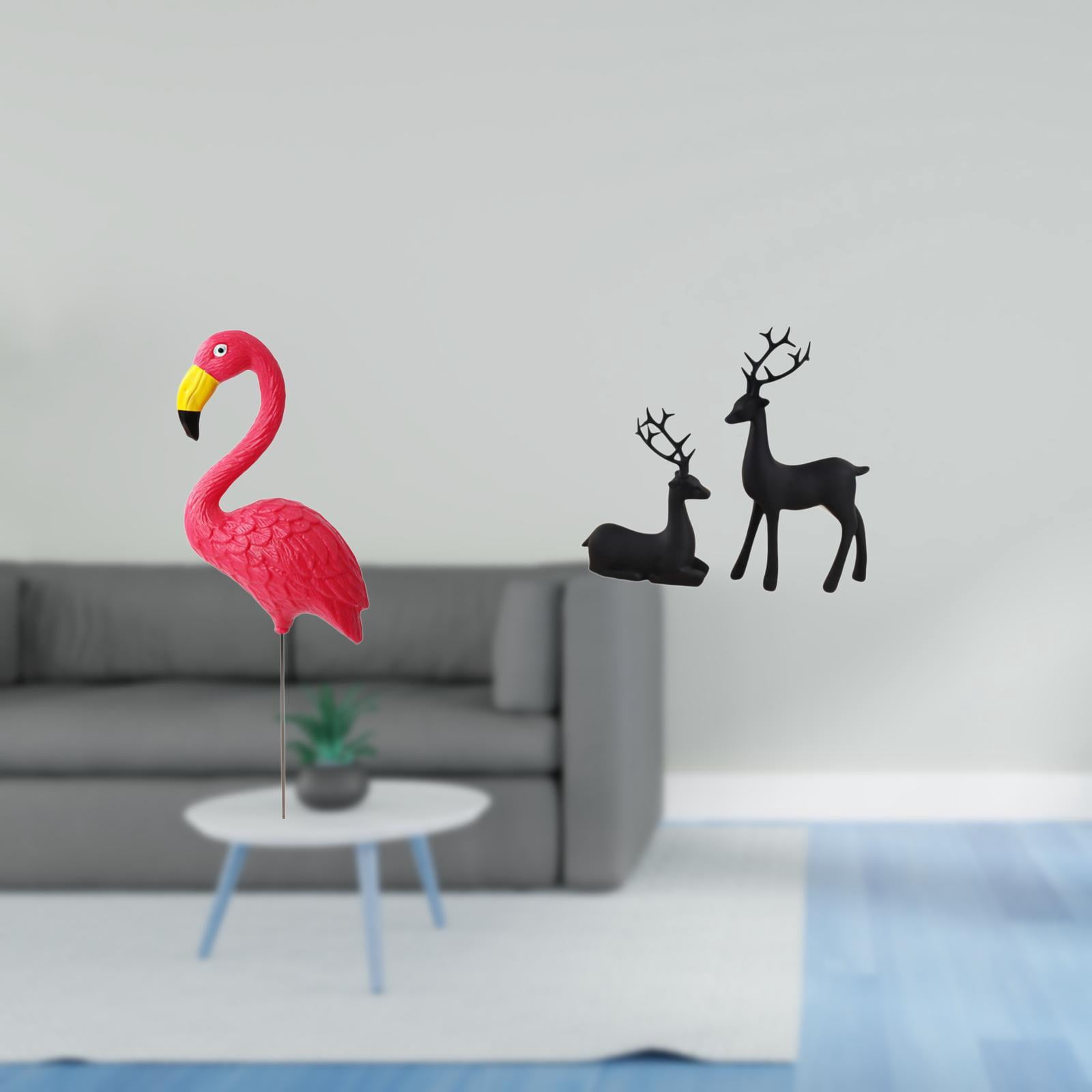 Miulika Flamingo Fairy Garden Sculpture and Black Reindeer Resin Figurine Set for Holiday Yard Art and Living Room Balcony Decoration