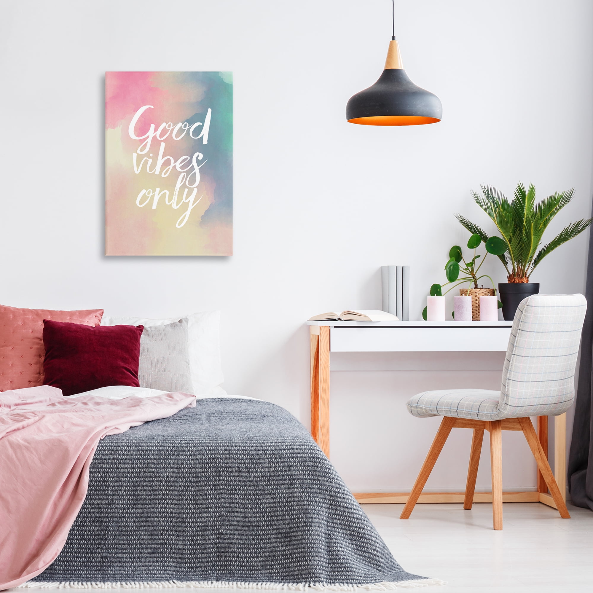 Stupell Industries Good Vibes Only Ombre Typography Painting Gallery Wrapped Canvas Art Print Wall Art, 20 x 30