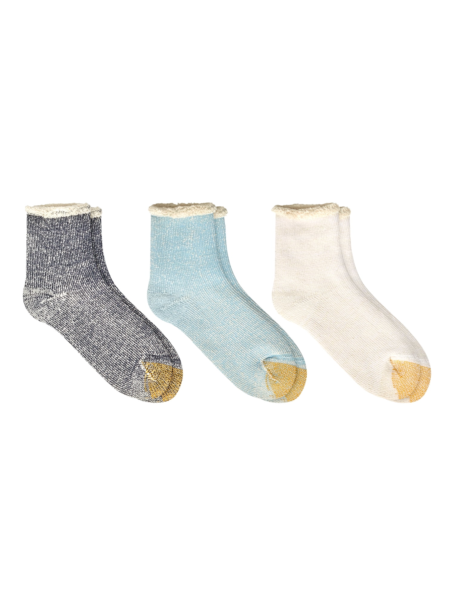GoldToe Edition Women's Roll Top Terry Quarter Socks Assorted, 3 Pairs, Size 6-9