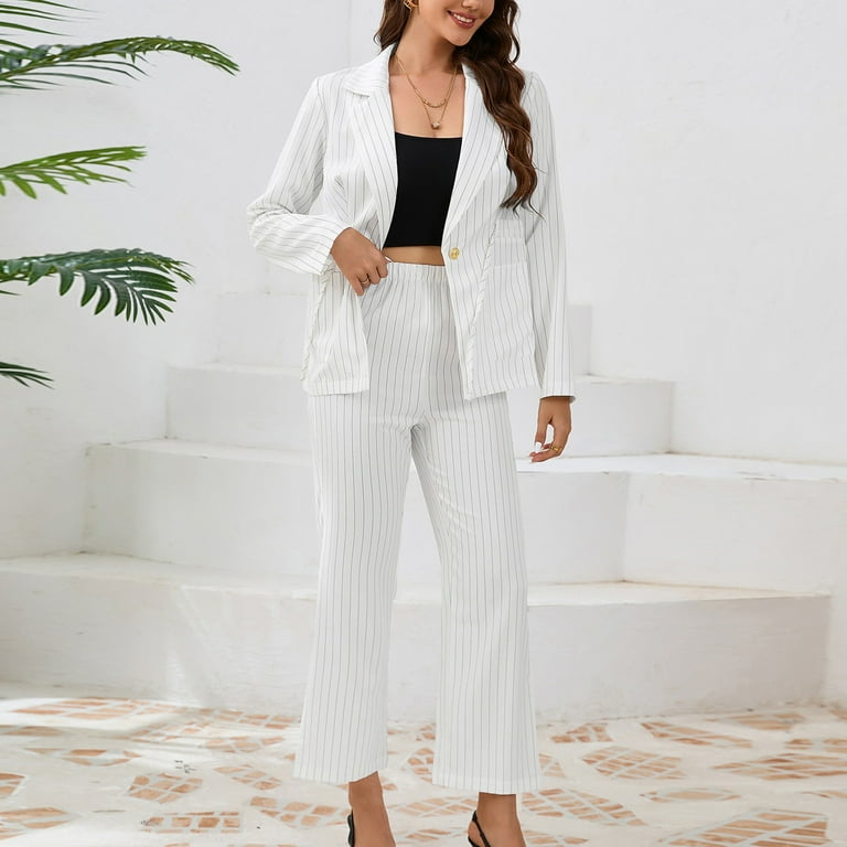 Women's Pinstripe Blazer and Pant Suit Set Professional