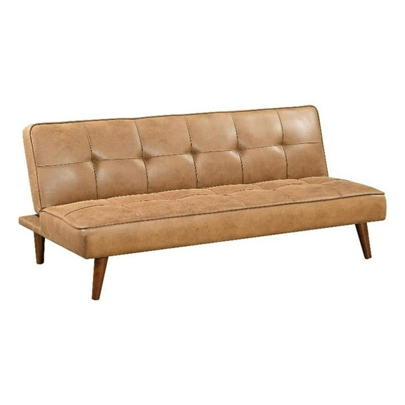 Pemberly Row Faux Leather Tufted Convertible Sofa Bed Saddle Brown