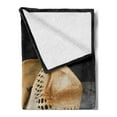 thumbnail image 2 of Western Soft Flannel Fleece Throw Blanket, Wild Cowboy Straw Hat and Rope on a Wooden Table, Cozy Plush for Indoor and Outdoor Use, 60" x 80", Ginger Camel, by Ambesonne, 2 of 5