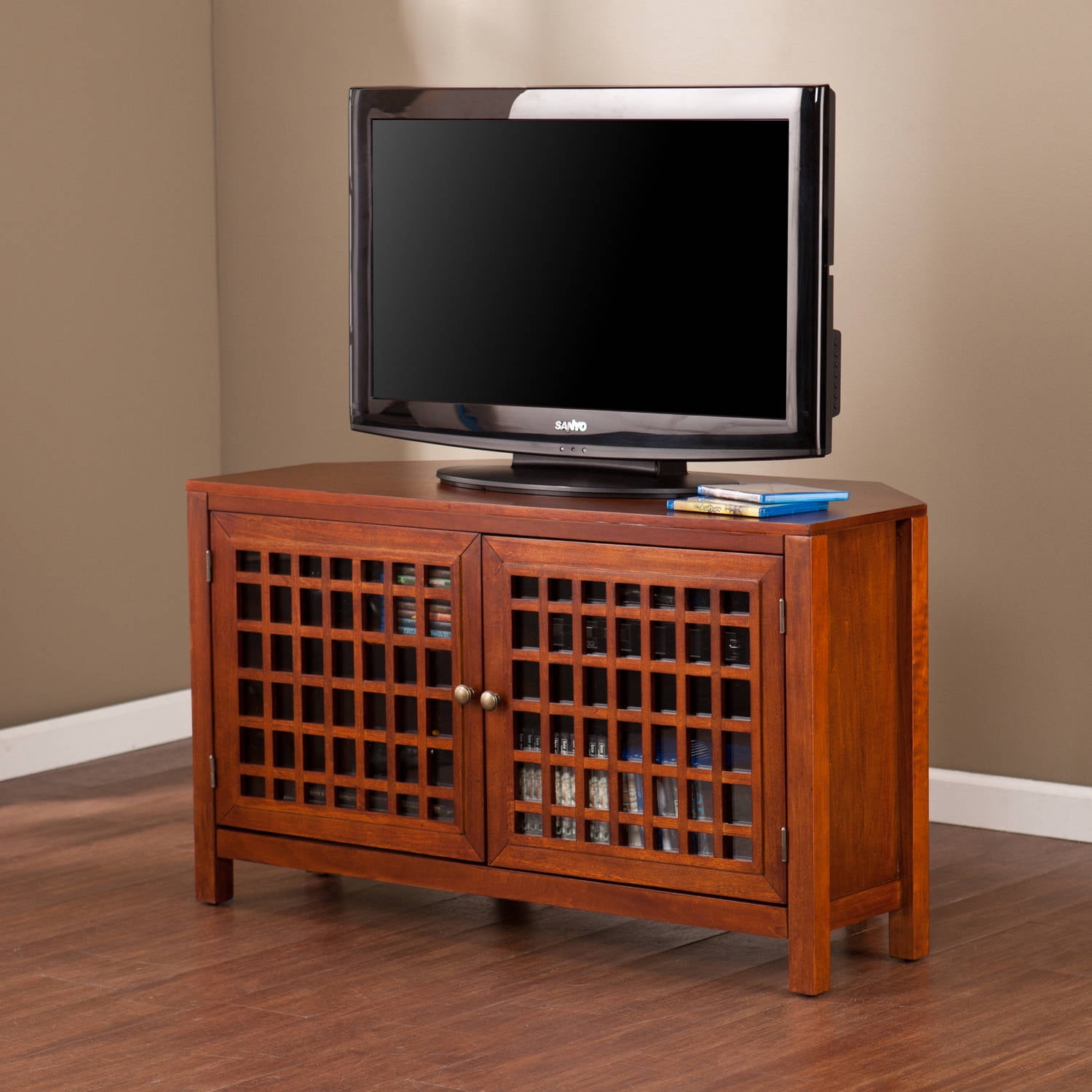 Alva Walnut Corner Media Stand, For TVs Up To 40"