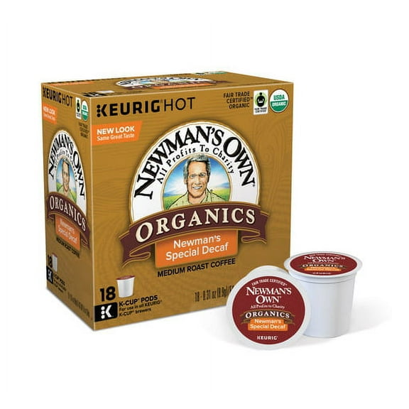Newman's Own Organics Decaf Special Blend K-Cup Coffee Pods, Medium Roast, 18 Count for Keurig Brewers