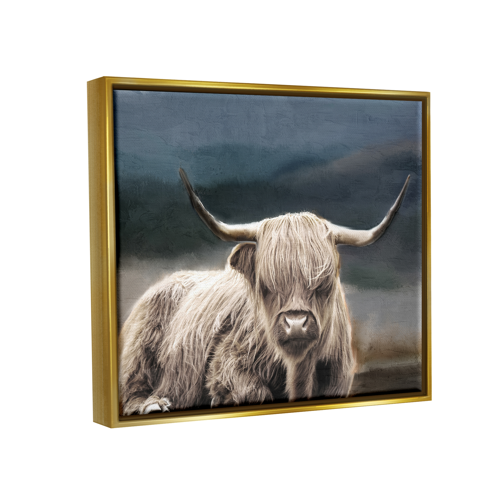 Stupell Industries Highland Cow Portrait Animals & Insects Painting Gold Floater Framed Canvas Art Print Wall Art, 21 x 17