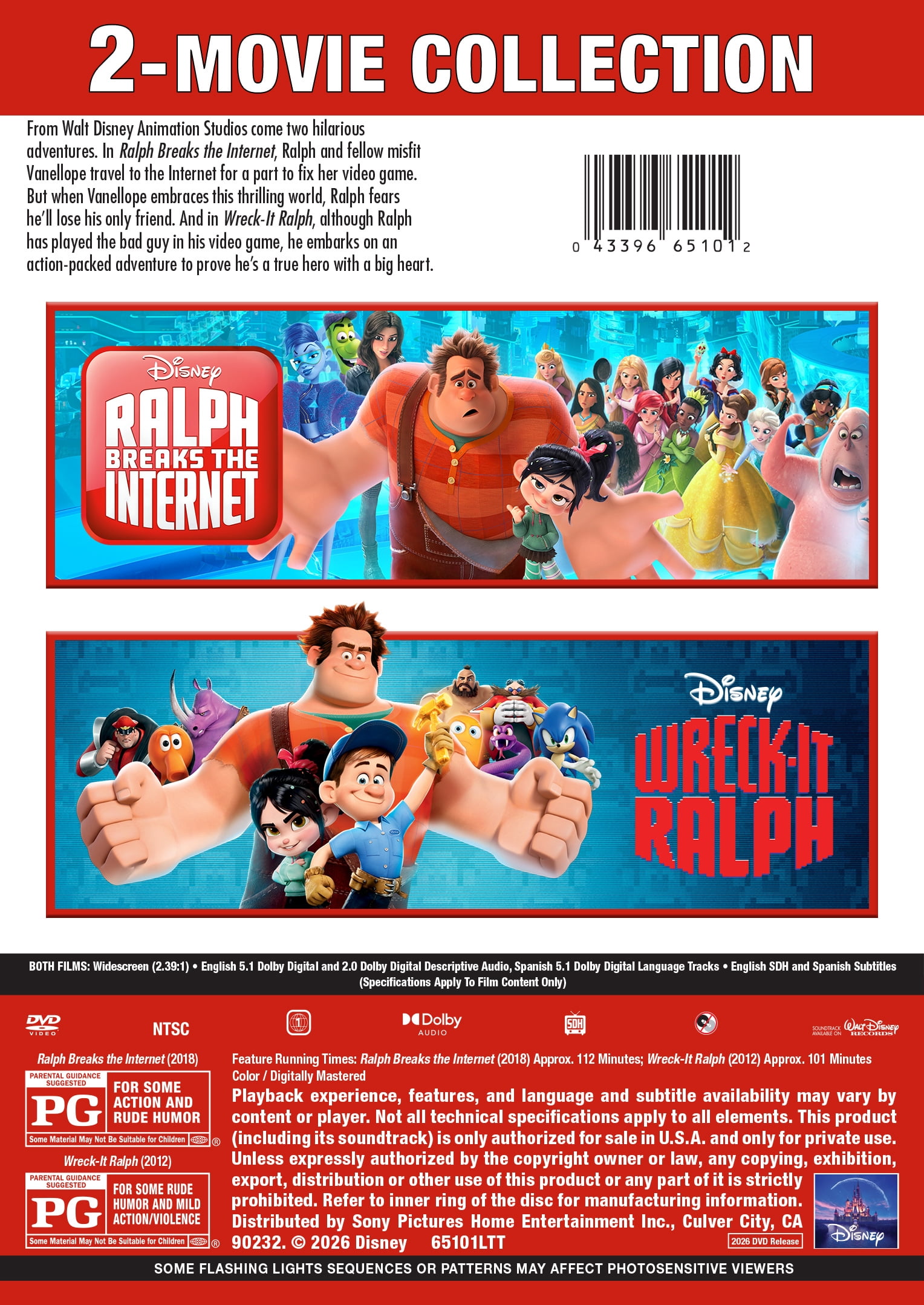Ralph Breaks the Internet (2018) and Wreck-it-Ralph (2012) 2-Movie Collection (Walmart Exclusive) (DVD) Disney, Animated, Adventure, Comedy