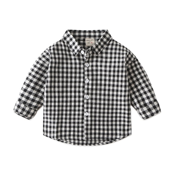 MXIEZI Baby Toddler Boys Long Sleeve Plaid Shirt Kids Button down Dress Shirts Formal Uniform Shirt Tops 2-7Y