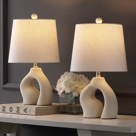 JONATHAN Y Tula 19" Scandinavian Minimalist Ceramic Arch LED Table Lamp, Cream (Set of 2), JYL5504A-SET2