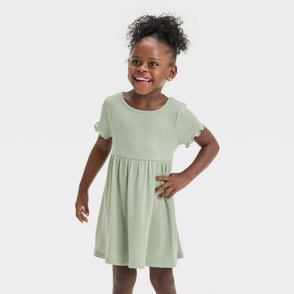 Toddler Girls' Short Sleeve Ribbed Dress - Olive Green - 2T - Cat  Jack™