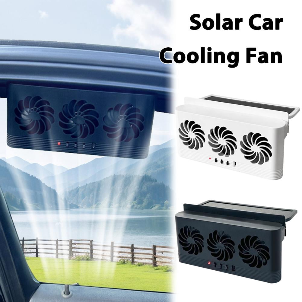 KRONDO Solar Powered Car Exhaust Fan,Vehicle Purifier Cooling Amplifier Window Fans Ventilator Radiator,Solar Powered Car Radiator Cooling Fan with 3 Outlets