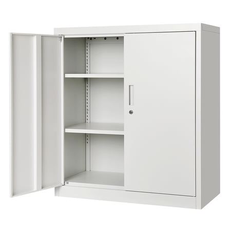 Heavy Duty Steel Storage Cabinet with Lock - 36 Office Filing Locker - 2 Adjustable Shelves - Secure Metal Organizer for Home Garage or Studio - Includes Keys - Color: White