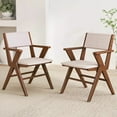thumbnail image 2 of Auranook Wooden Dining Chair Set of 2, Linen Fabric Upholstered Kitchen Armchairs w/ Rubber Wood Frame, Padded Seat & Back, Armrests, Farmhouse Side Accent Chairs, 2 of 9