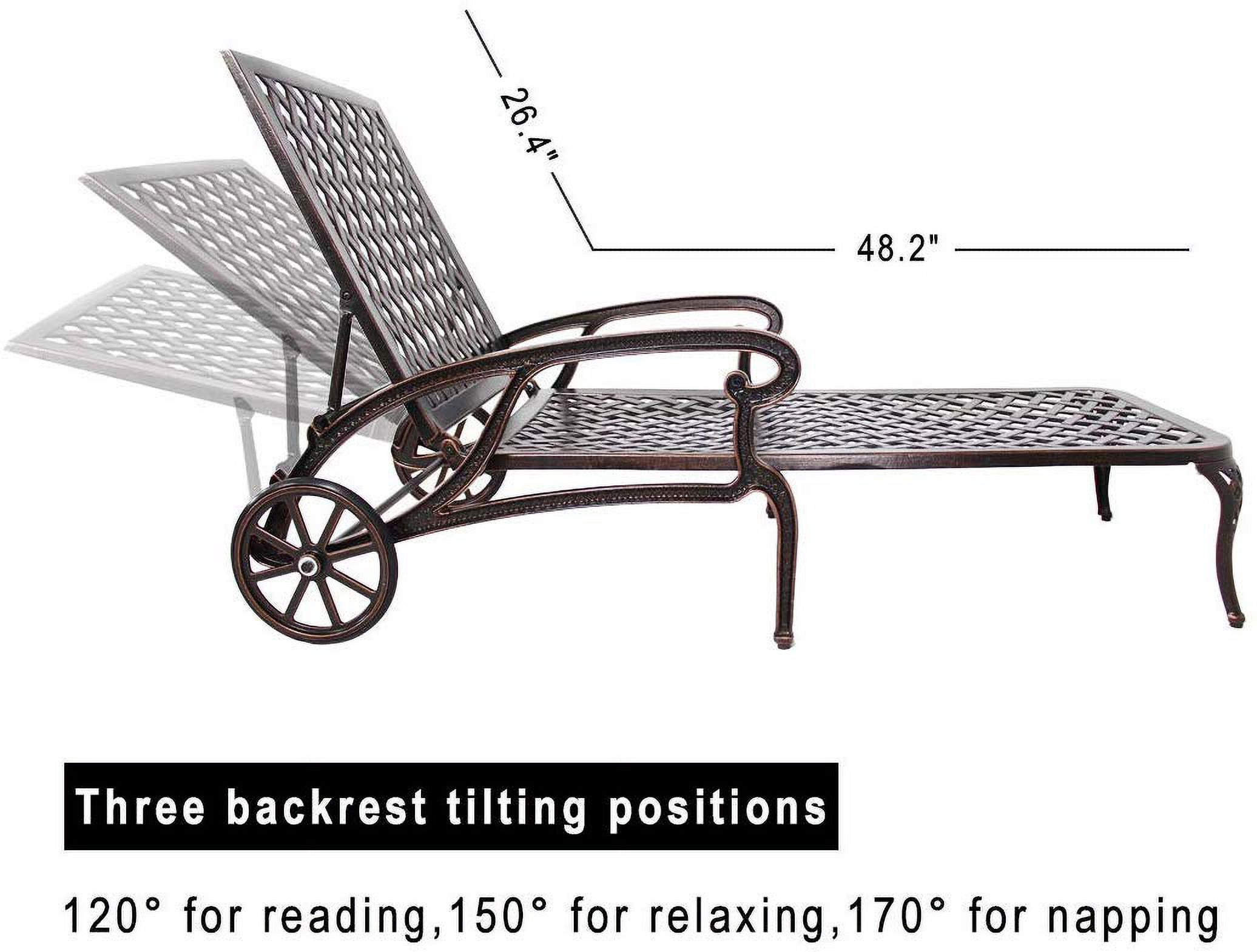 Aluminum Cast Poolside Chaise Lounge with 5 Adjustable Reclining Positions and Wheels, Weather-Resistant Outdoor Lounger for Patio and Deck, Brown