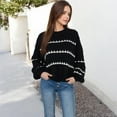 thumbnail image 6 of Women's Oversized Cable Knit Sweater with Contrast Stripes - Small, Black, 6 of 6