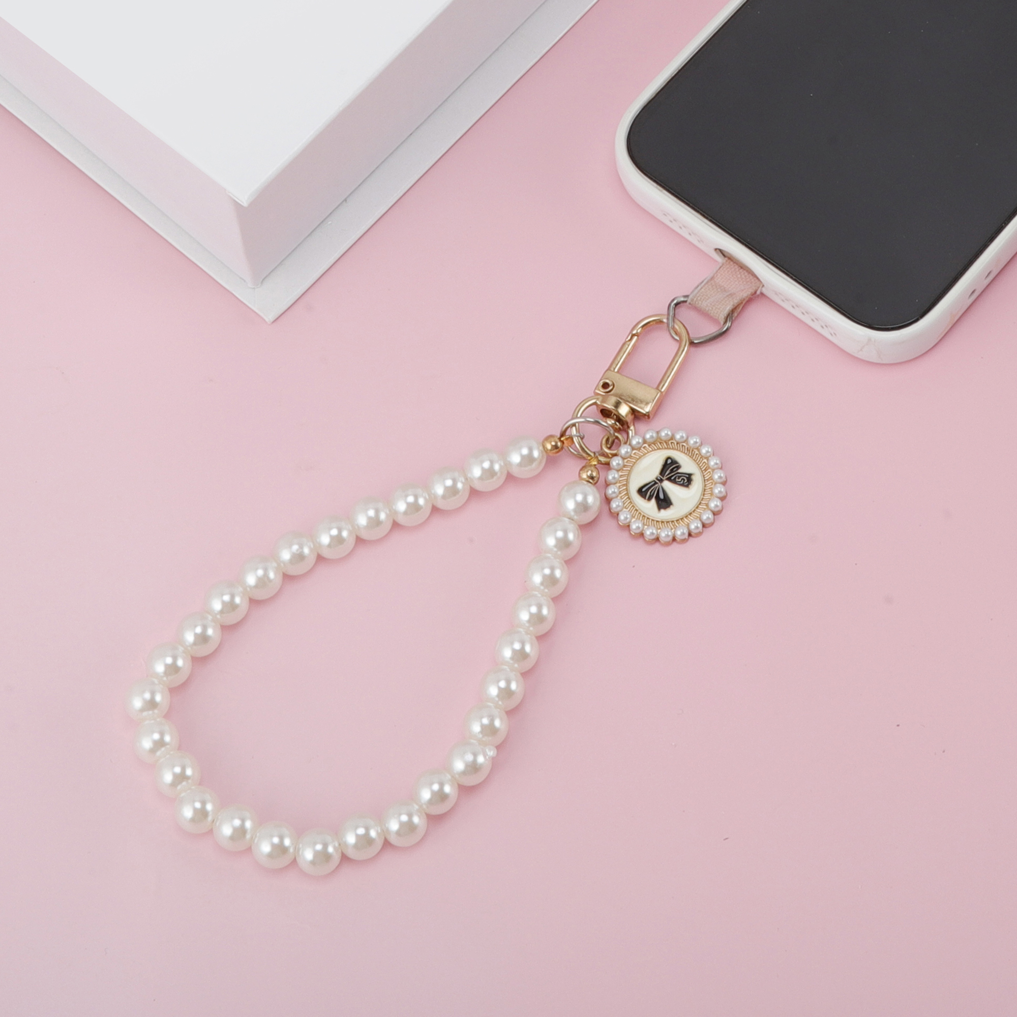 Unique Bargains Bow Faux Pearl Phone Charm Beige for Stylish and Convenient Use