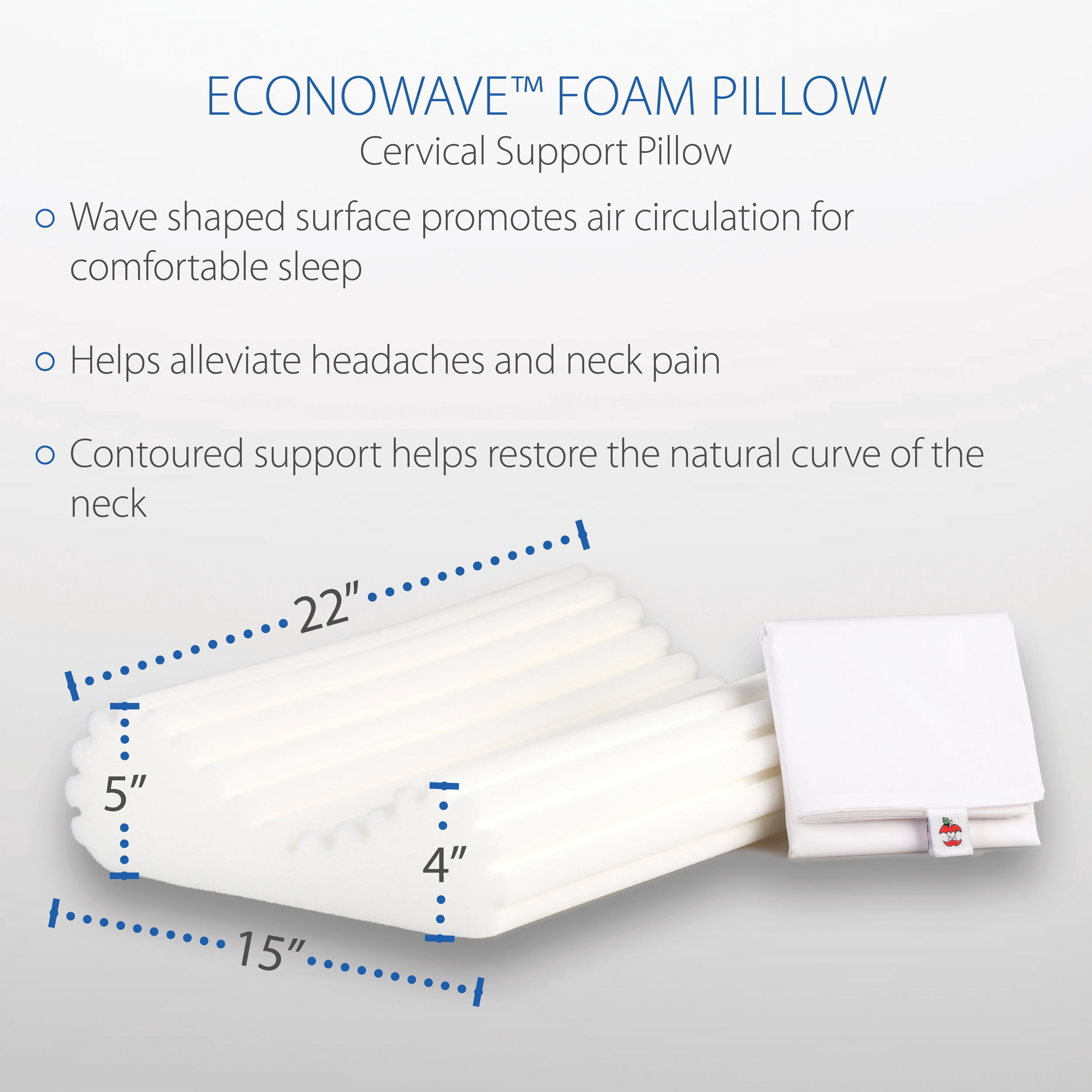 Core Products Econo Wave Medium Firm Neck Support Pillow 22" x 15" with Pillowcase