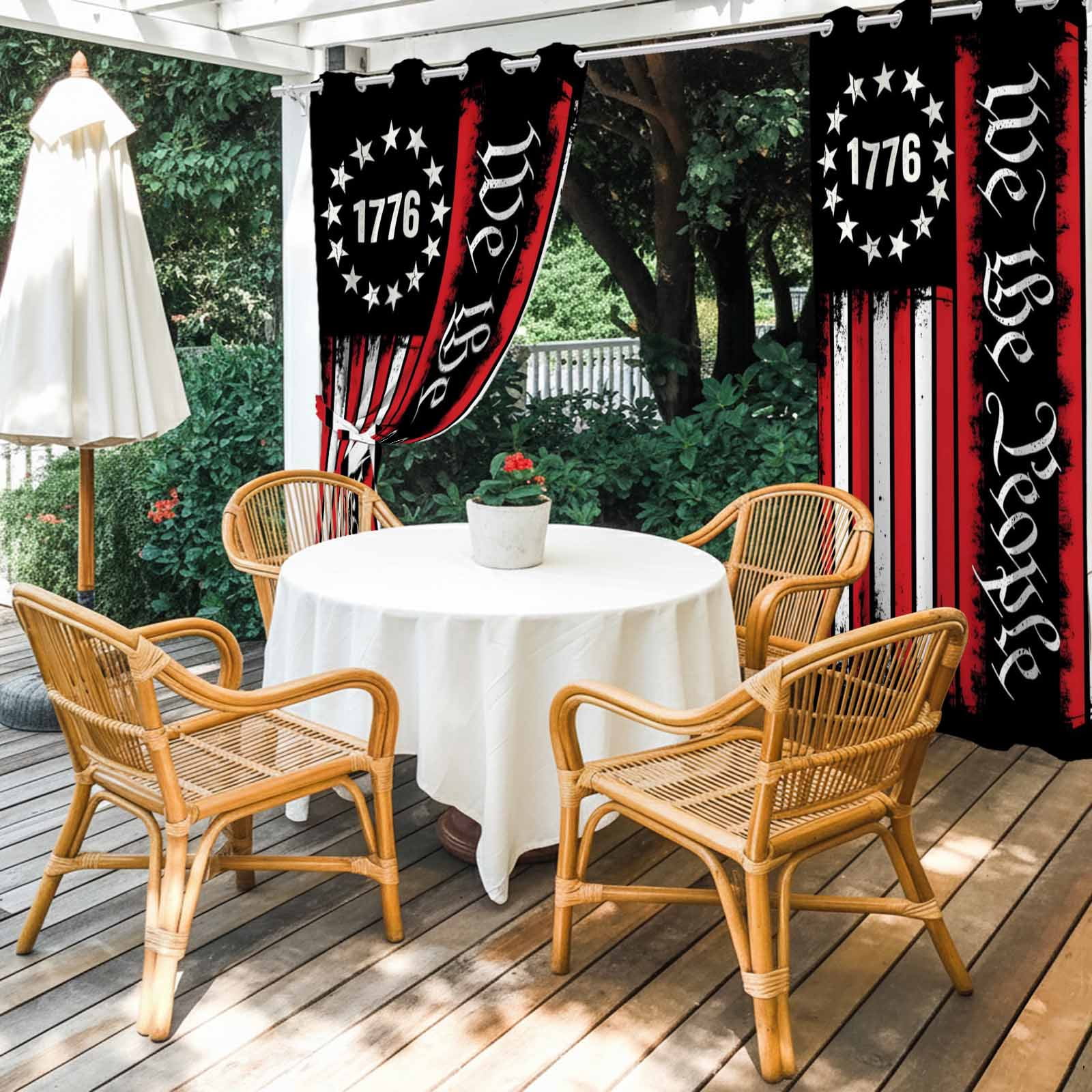 We The People Outdoor Curtains for Patio, Independence Day Rustic Red White Flag Sunshade Privacy Drapes Grommet Waterproof Outside Curtains for Porch/Cabana/Balcony 54"x 108", 1 Panel
