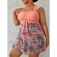 thumbnail image 2 of Ensemble Tankini Modeste Grande Taille, Robe Nouée à Imprimé Tropical Contrasté et Short, Maillot de Bain 2 Pcs pour la Fête du Roi, 2 of 5