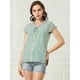 thumbnail image 3 of INSPIRE CHIC blusa de gasa con cuello en V de manga corta suelta para mujer Azul claro XS, 3 of 6