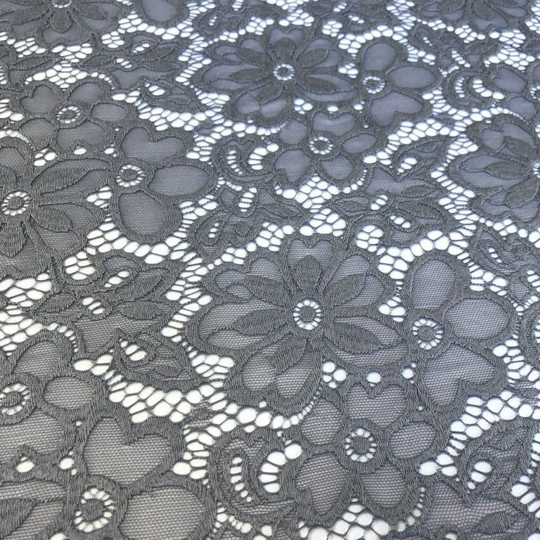 Stretch Lace Fabric Embroidered Poly Spandex French Floral Florence 58  Wide by The Yard (Gray)