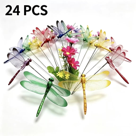 Vruelia 24Pcs 3D Dragonfly Garden Decor Dragon Fly Stakes Dragonflies Ornaments Patio Decoration