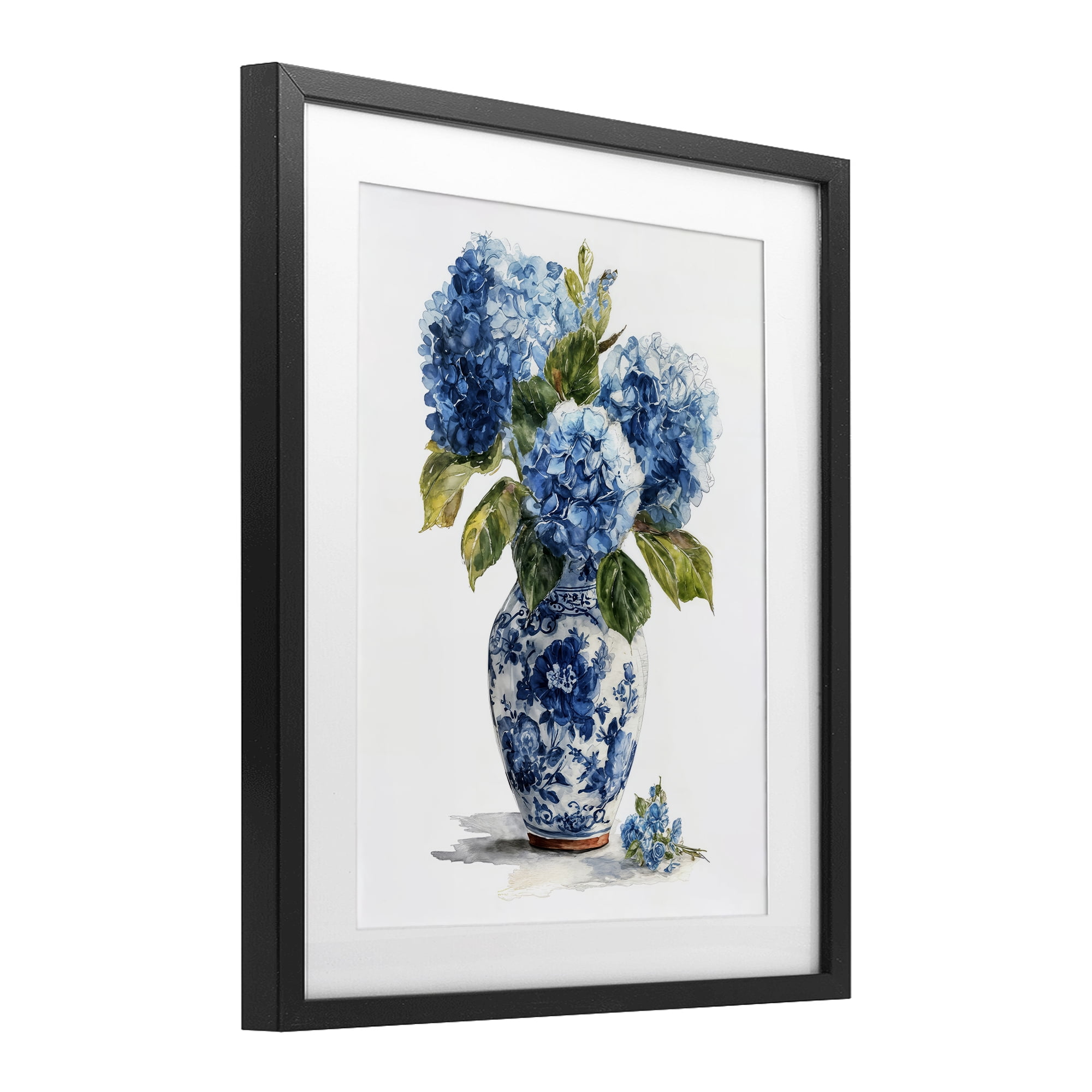 Stupell Industries Porcelain Vase with Hydrangea Bouquet Black Framed Print Under Glass, design by Imagine It Images