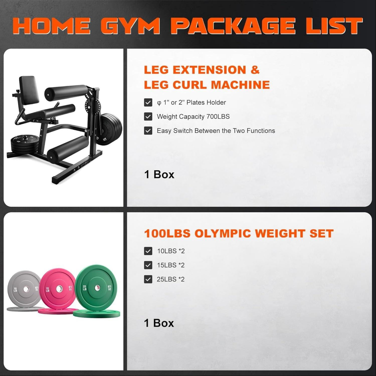 MITONOS Leg Extension and Curl Machine,4 in 1 Lower Body Workout Machine,Adjustable Leg Curl Machine with,Leg Extension Machine with Exercise Bench,Home Gym Weight Machine with 100lb Plates