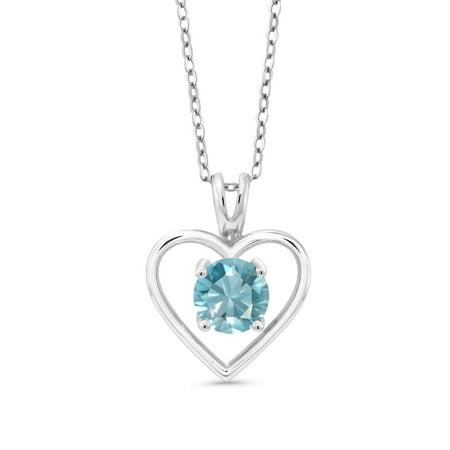 1.20 Ct Round Blue Zircon 925 Sterling Silver Pendant With Chain