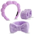 thumbnail image 3 of 5 pieces/set Sponge Spa Face Wash Headband Soft and Warm Coral Velvet Hair Hoop Hair Strap Wristband Skincare Makeup Removal Shower Female, 3 of 7