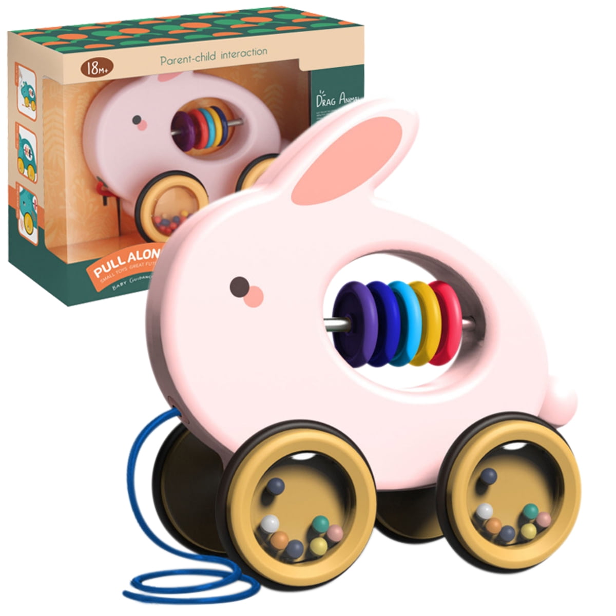 MORIMA Pull Along Rolling Toy Cute Rabbit Pull Along Toy Early
