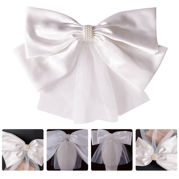 AURARMLET 1Set Elegant Bow Hair Claw White Textile Wedding Ceremony Hair Fixing Girls