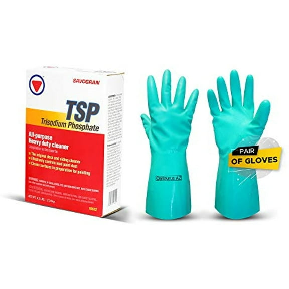 Trisodium Phosphate TSP 4.5 Pounds with Centaurus AZ Resistant Glove for Commercial and Industrial, Powerful Degreaser, Grease, Grime, Smoke, Soot, Clearing Oil Stains, for Concrete, Brick and Walls