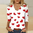 thumbnail image 1 of TaTaai Women's Casual Pullover Top V-Neck 3/4 Sleeve Valentine's Day Print T-Shirt Loose Fit Romantic Holiday Everyday Blouse Gift, 1 of 5