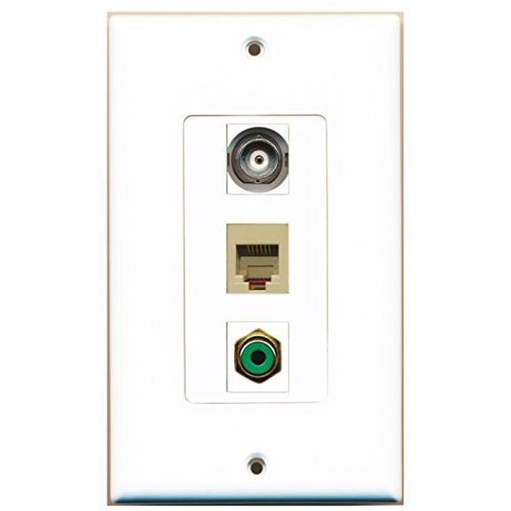 RiteAV - 1 Port RCA Green and 1 Port Phone RJ11 RJ12 Beige and 1 Port BNC Decorative Wall Plate Decorative