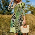 thumbnail image 4 of Tropical Animal Print Leaf Pattern Womens Summer Dress Tie Back A Line Flare Dress, 4 of 9