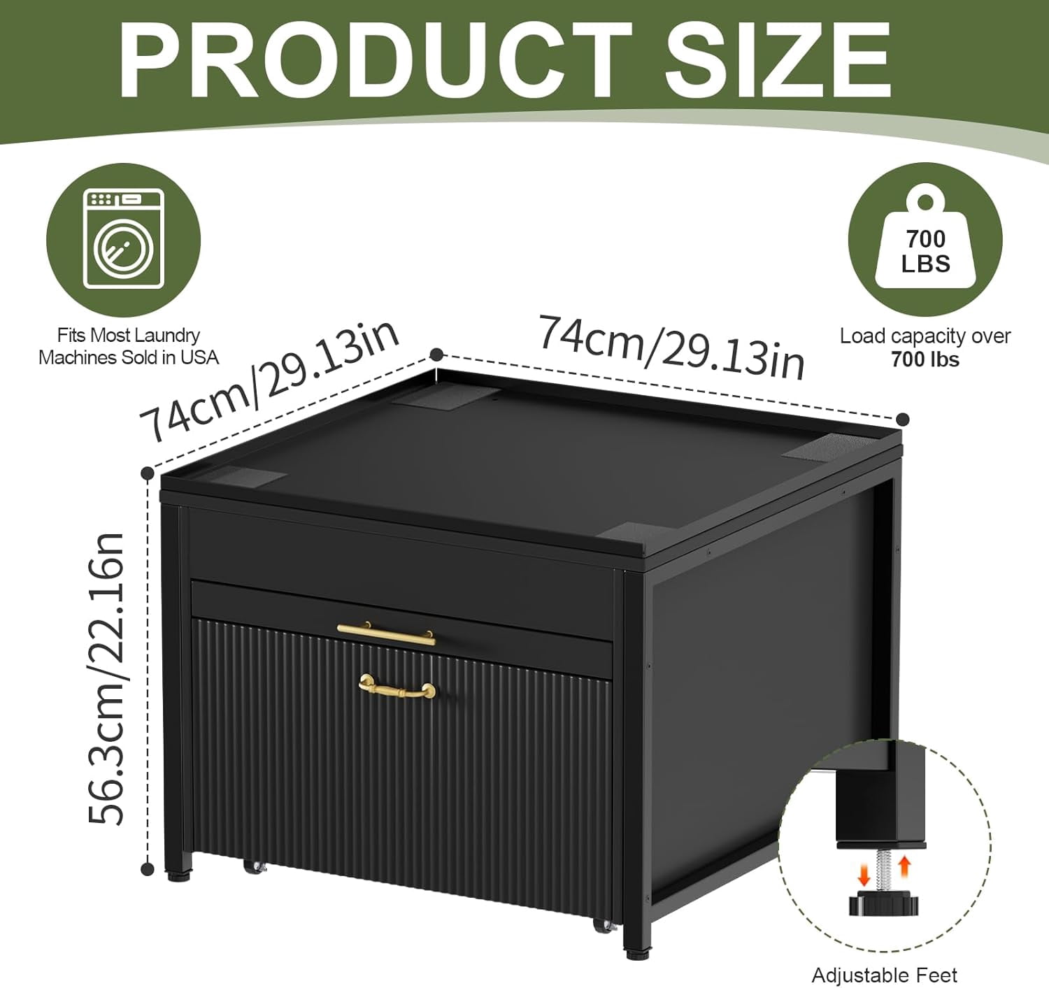 PAKASEPT Washer and Dryer Pedestals, 29" Laundry Pedestal  for Washer and Dryer Stand, Heavy Duty Shock-Proof Washer Stand, Laundry Dryer Stand with Pull-Out Shelf Storage Drainage,Black