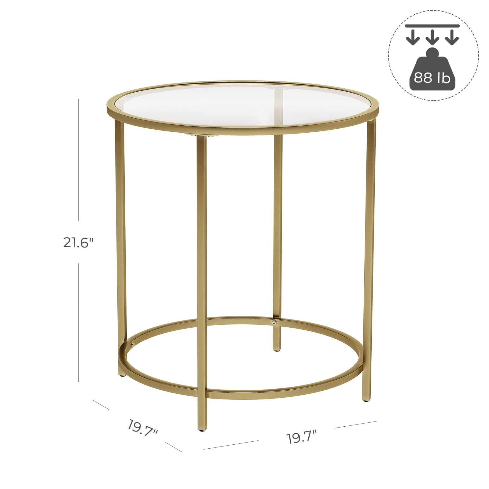 Round End Table Gold Side Table Nightstand with Metal Frame Coffee Table for Living Room Bedroom Gold