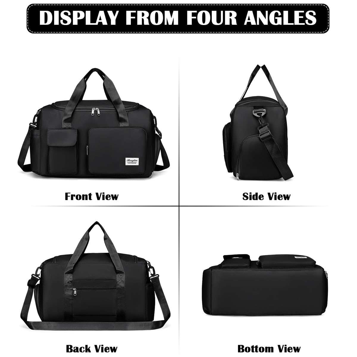 Spencer Gym Duffle Bag Backpack Waterproof Sports Duffel Bags Travel Weekender Bag for Men Women Overnight Bag with Shoes Compartment, Black