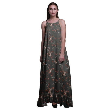 

Bimba Gray3 Bird Dry Leaves & American Goldfinch Nightgowns for Women Rayon Printed Spaghetti Strap Womens Nightwear Lingerie Medium