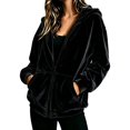 thumbnail image 2 of Velvet Jacket Women Fall Winter Long Raglan Sleeve Casual Zip Up Hoodie Sweatshirt with Pockets Coat Outerwear, 2 of 6