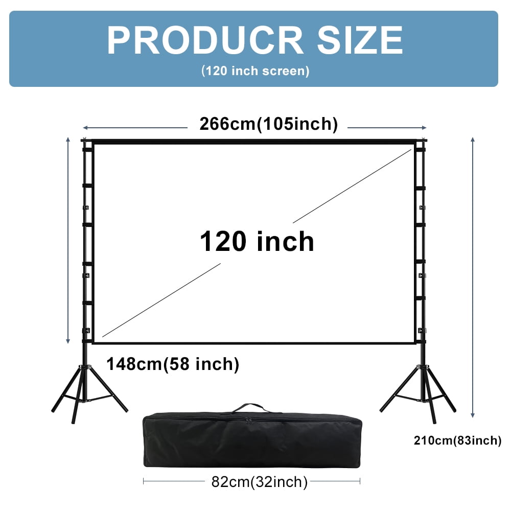 GAINVANE Portable Projector Screen with Stand, 120 inch,16:9 4K HD,Wrinkle Resistant,Indoor Outdoor Home Theater Movie Screens