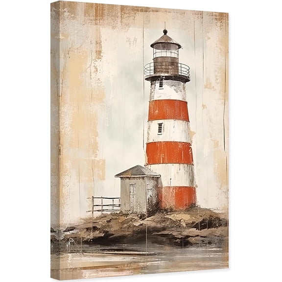 ZHONGYUTONG Farmhouse Canvas Wall Art Rustic Lighthouse Pictures Print Country Red White Tower Painting for Home Decor Framed (12.00" x 18.00")