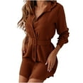 thumbnail image 4 of FRSASU Dresses for Women Clearance Lapel Solid Color Single-Breasted Long Sleeve Belt Dress, 4 of 9