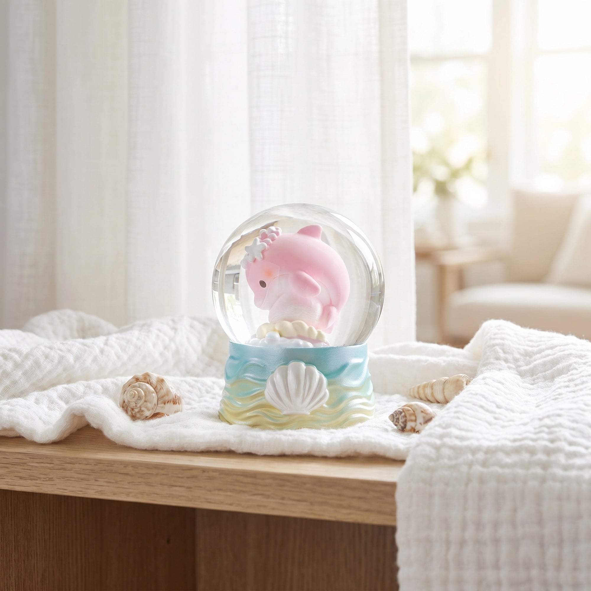 Unique Bargains Cartoon Light Up Crystal Ball Mini Resin Figurine Snow Globe Blue Green